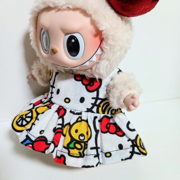 Hello Kitty Print Dress and Metallic Bow Labubu Outfit Set - Picture 2 of 5